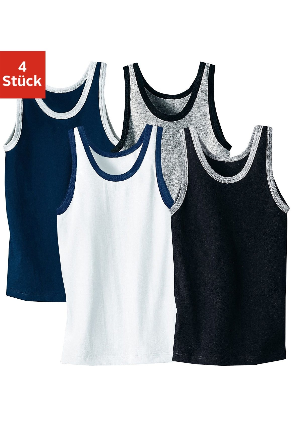 AUTHENTIC LE JOGGER Unterhemd, 4 Stk. mit kontrastfarbigen Einfassungen