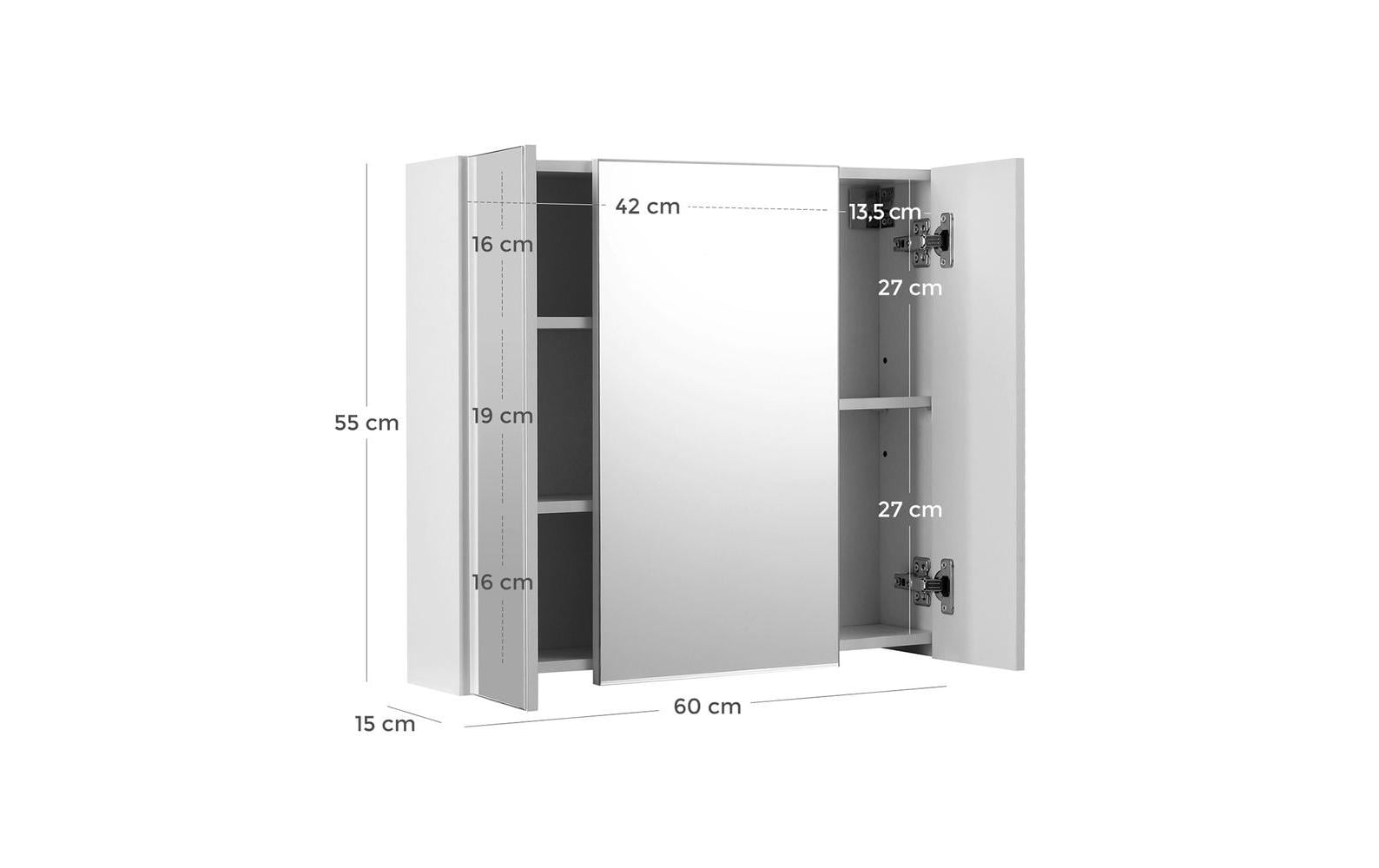 Badezimmerregal mit Spiegel 55 x 60 cm, WeissSpiegelschrank