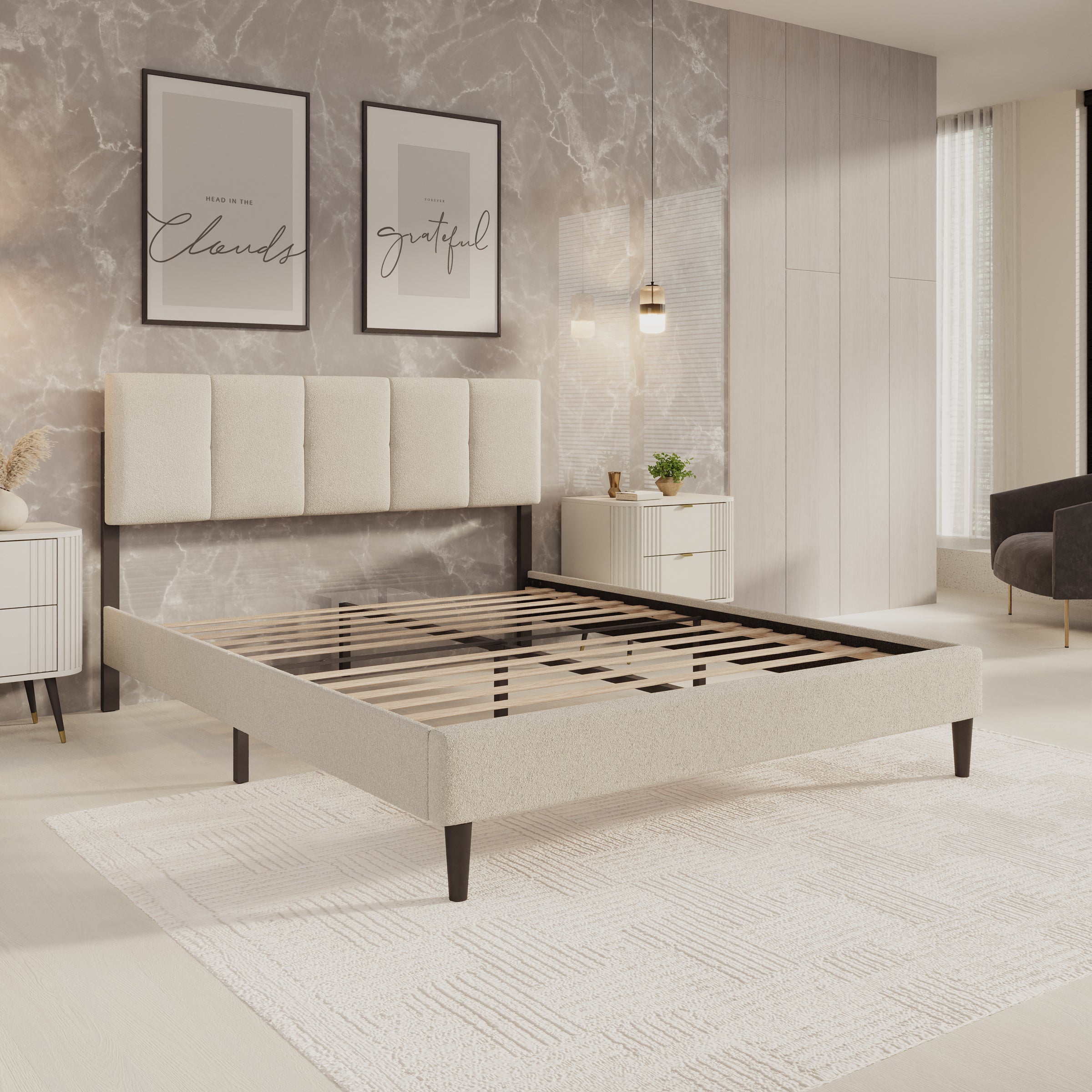 Varell - Tweepersoonsbed - Teddystof beige - 160x200 cm