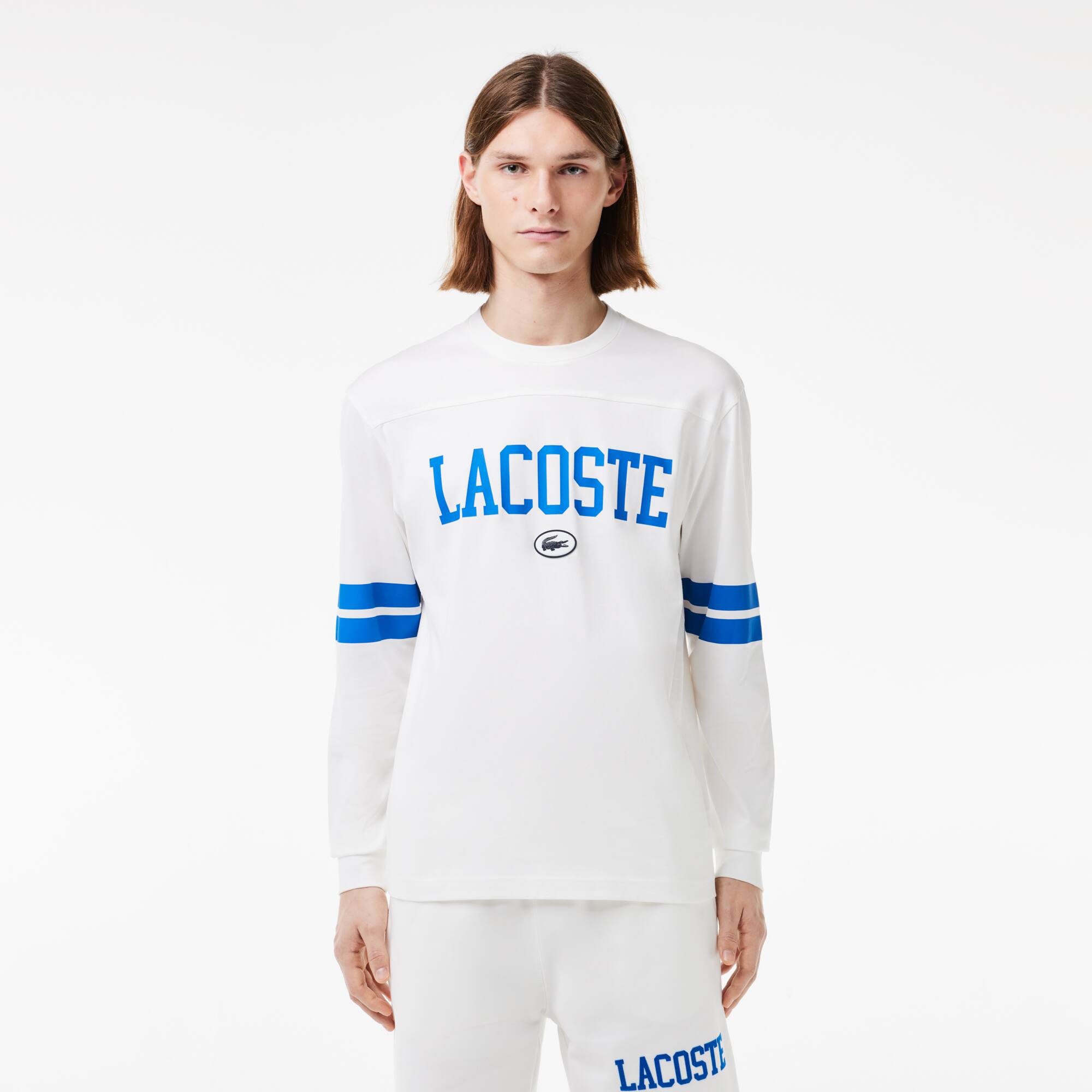 T-shirt manches longues avec print et badge T-Shirts - Blanc - Lacoste - Homme