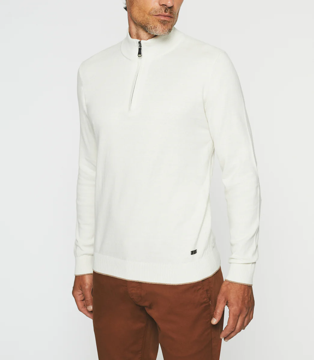 Pull col zippé en coton-cachemire écru BACARY
