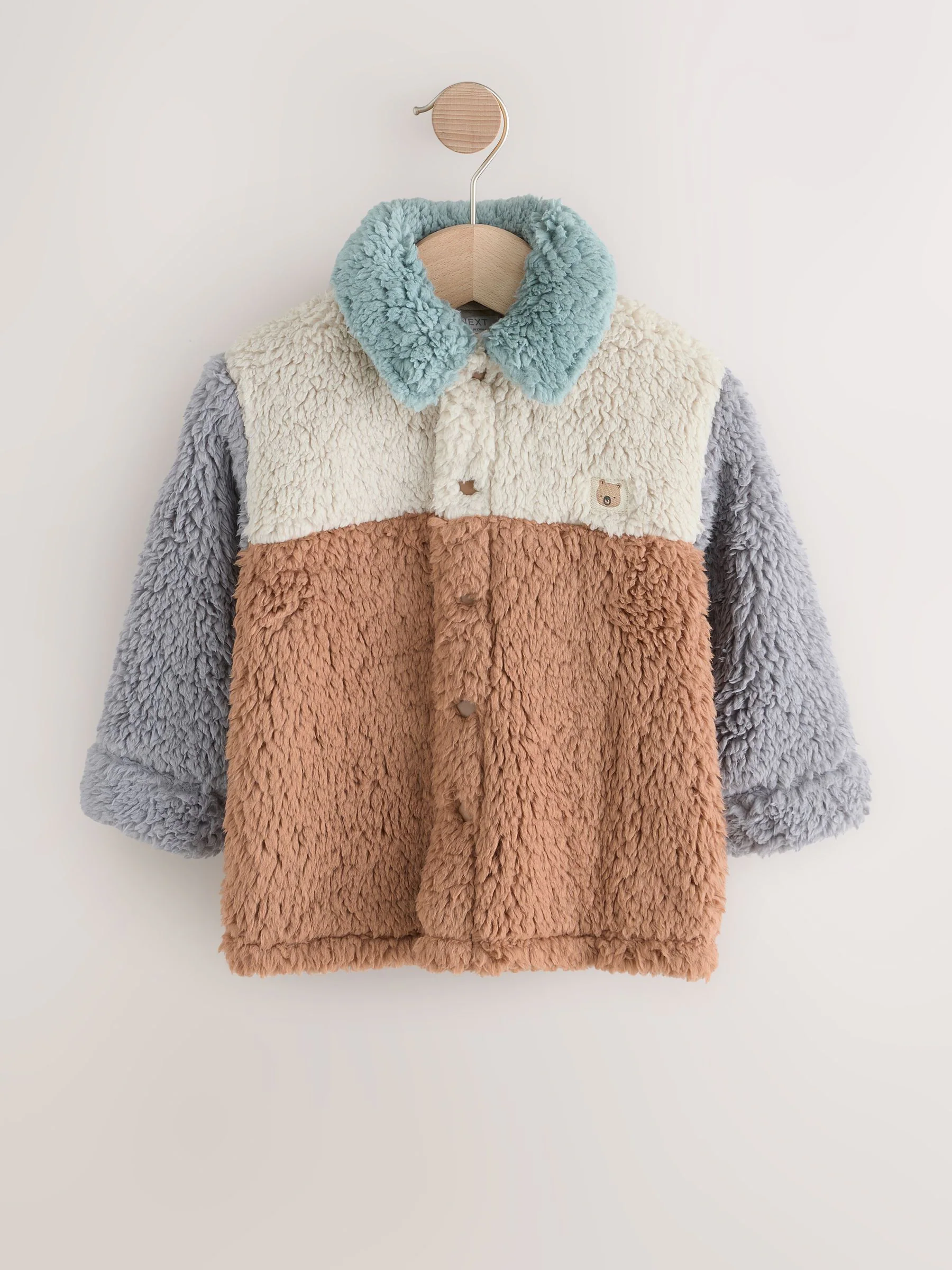 Naturel/Lichtbruin Scandi kleurblok - Fleece shacket van borg (3 mnd - 7 jr)