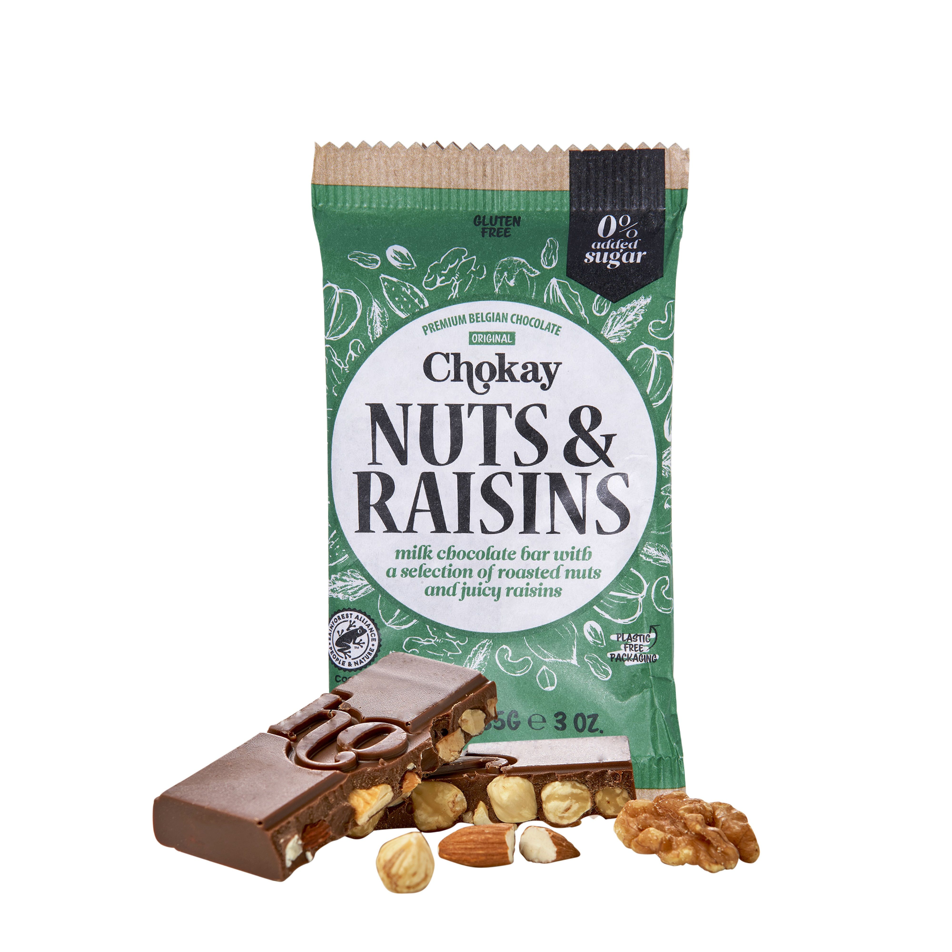 Chokay Plate Melkesjokolade Nøtter og Rosin 85 g