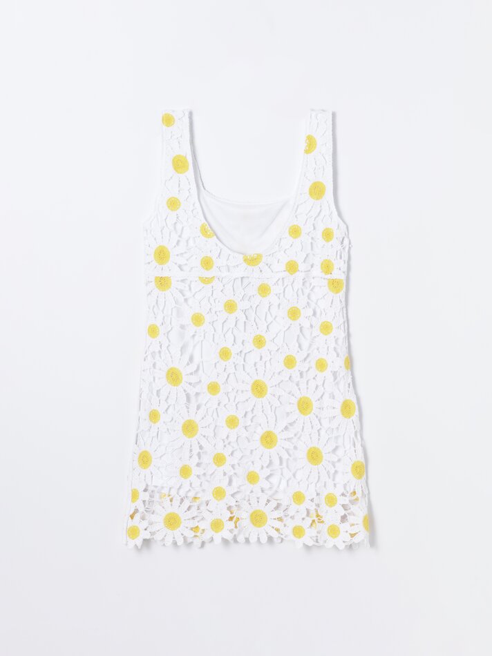 Vestido de crochê Daisy - Amarelo/branco