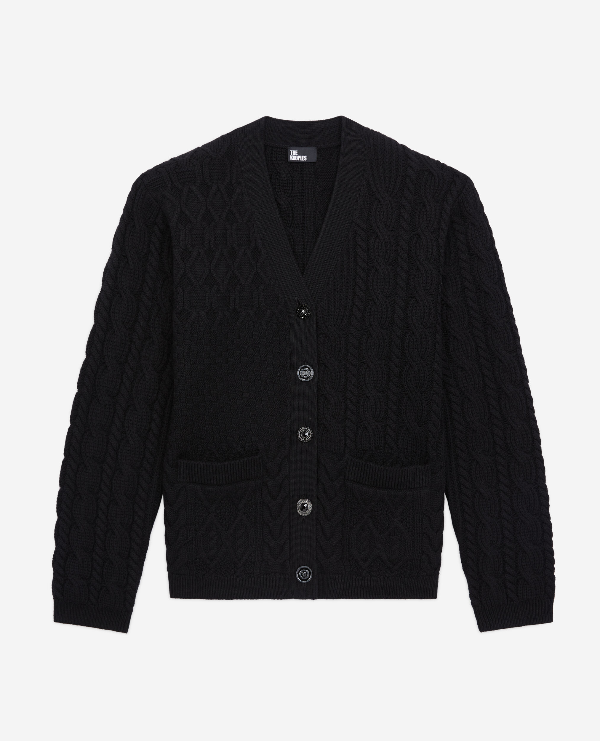Cardigan noir en laine torsadée