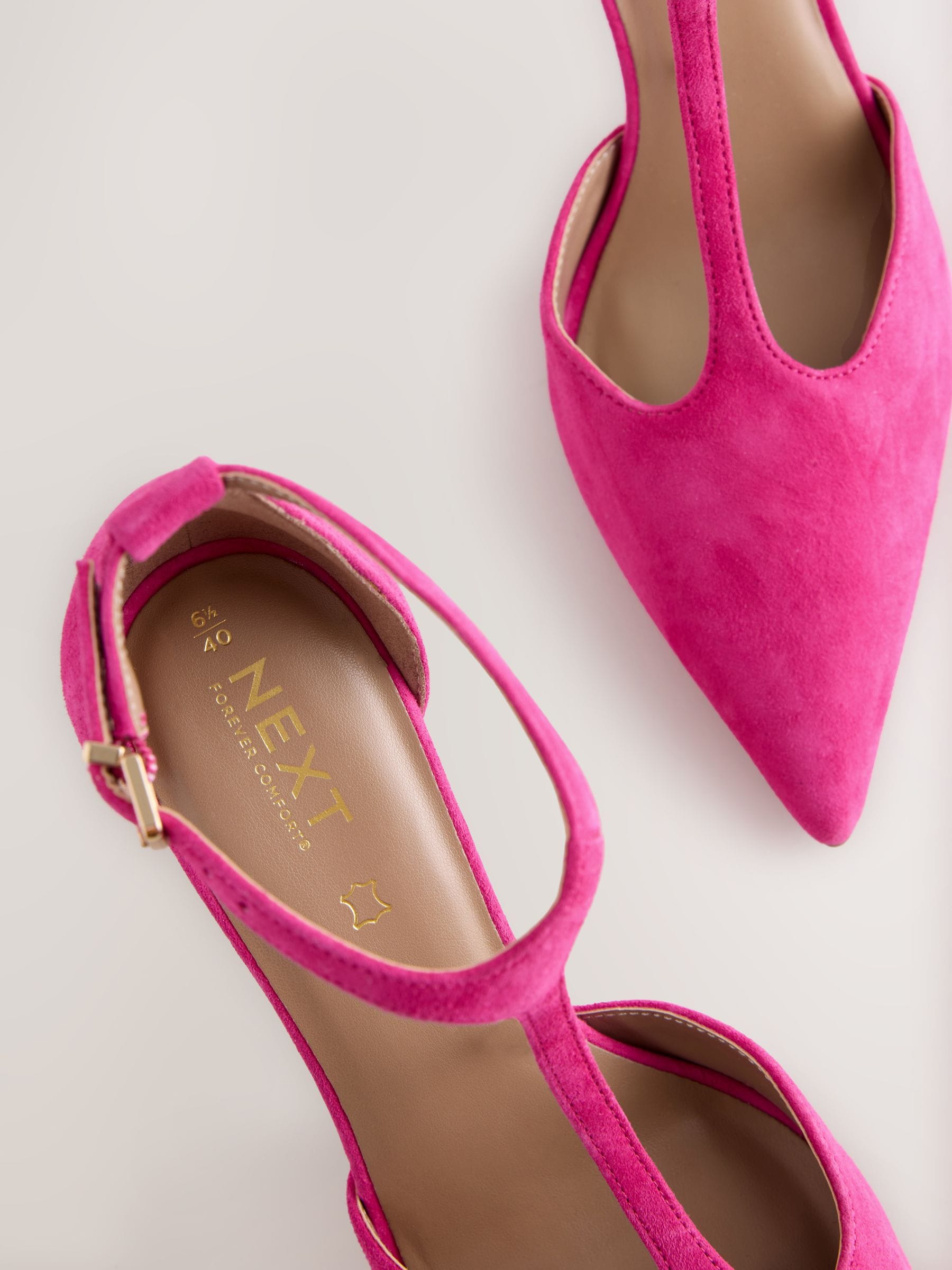 Roze suède - Leather T-Bar Pointed Toe Heels