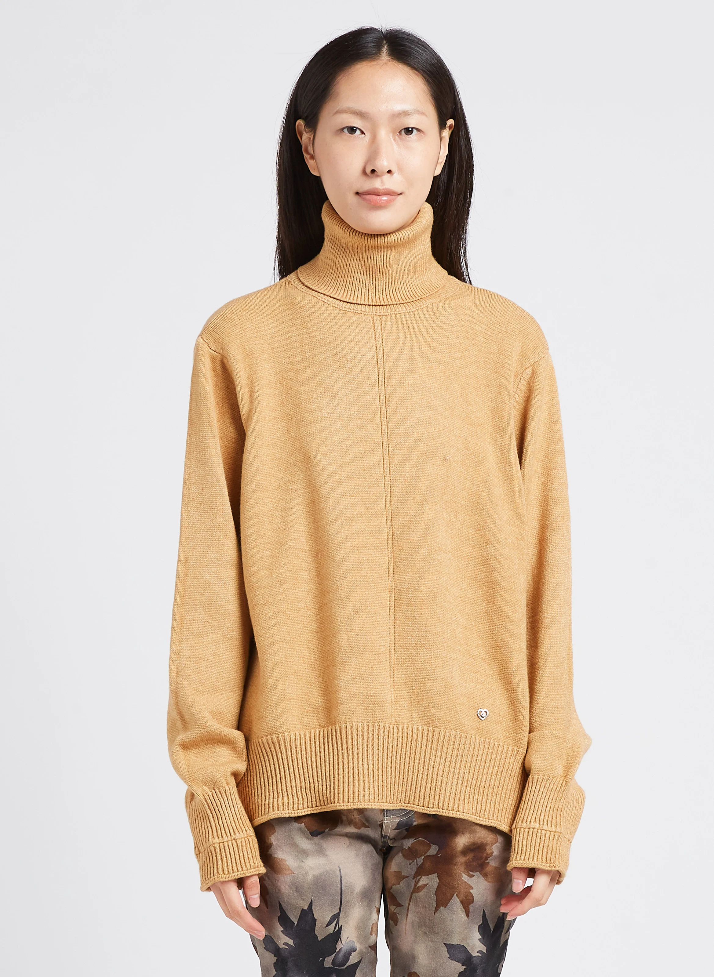 Pull col roulé droit en maille | Marron