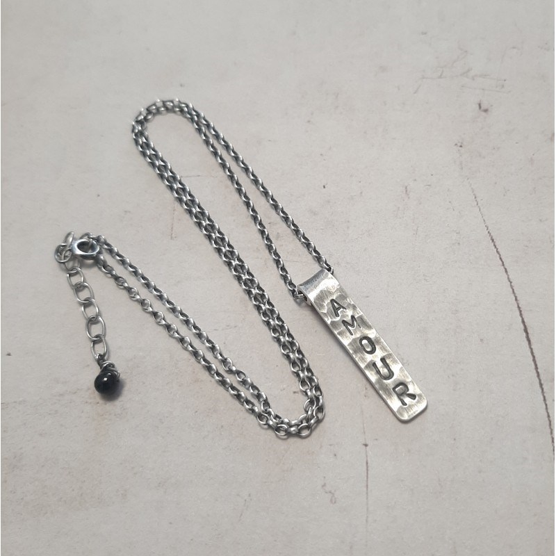 Collier Homme Message Amour Argent Martelé