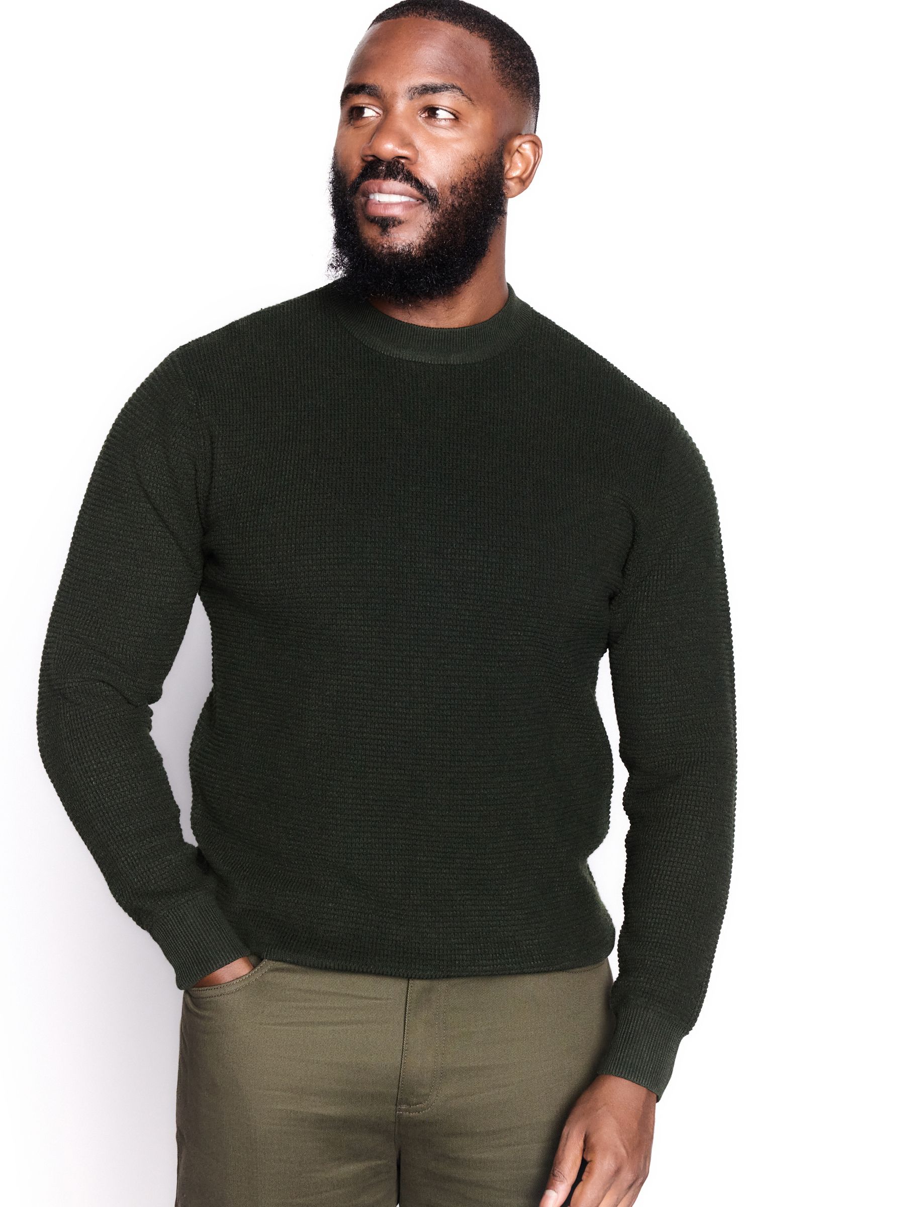 Donkergroen - Regular Fit Essential Textured Knit Jumper