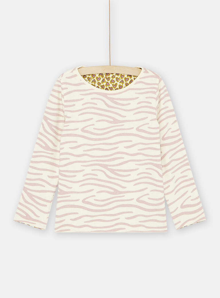 T-shirt réversible sur fond écru fille