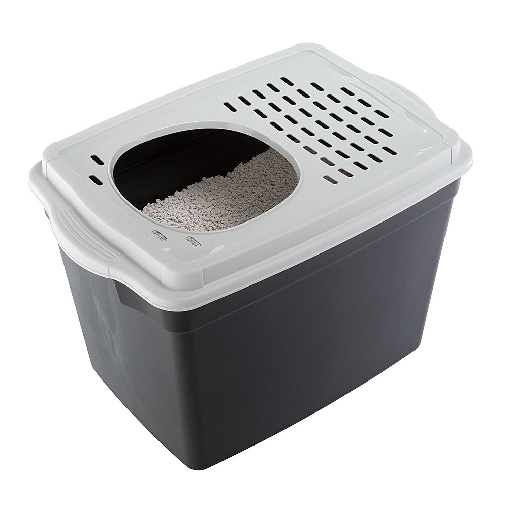 Ferplast bac à litière pour chat, toilettes couvertes pour chat, avec entrée supérieure, couvercle perforé, 38,8 x 57,5 xh 39 cm,