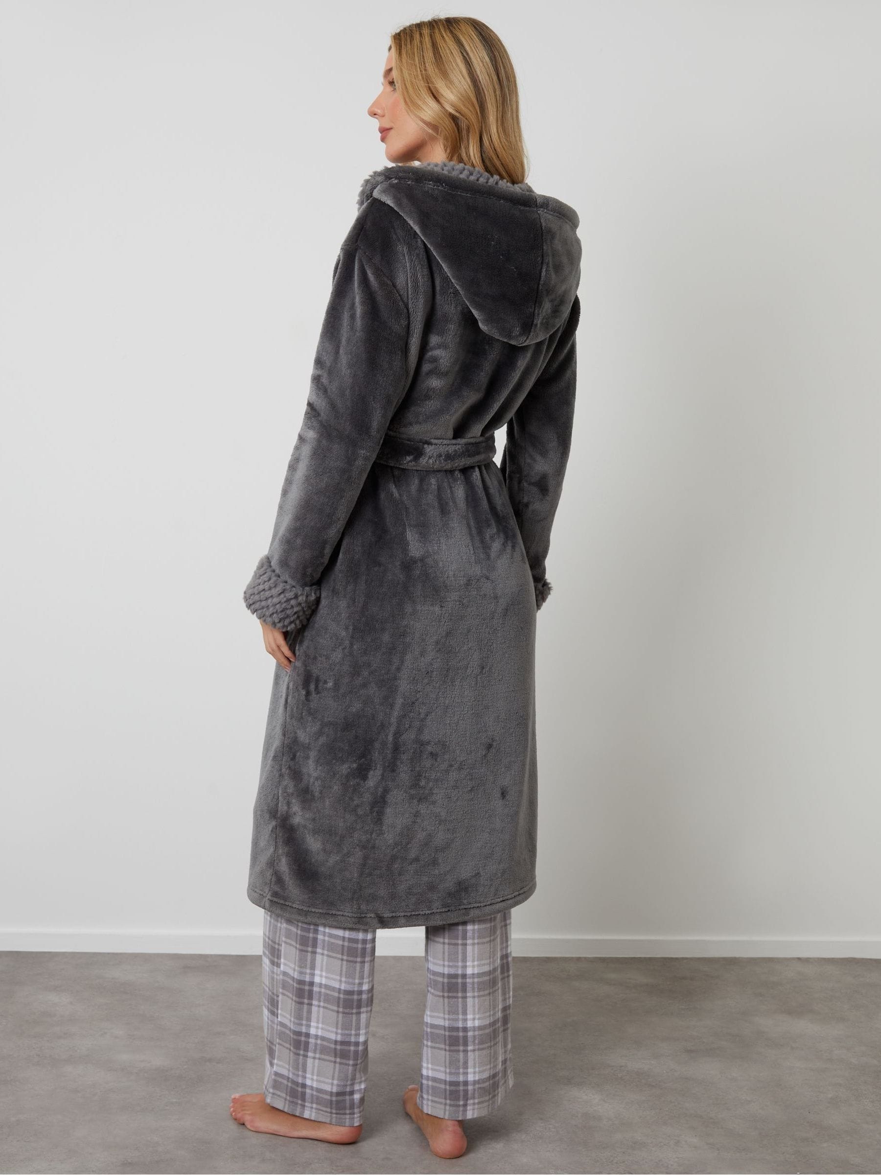 Grijs - Threadbare Cosy Faux Fur Trim Dressing Gown