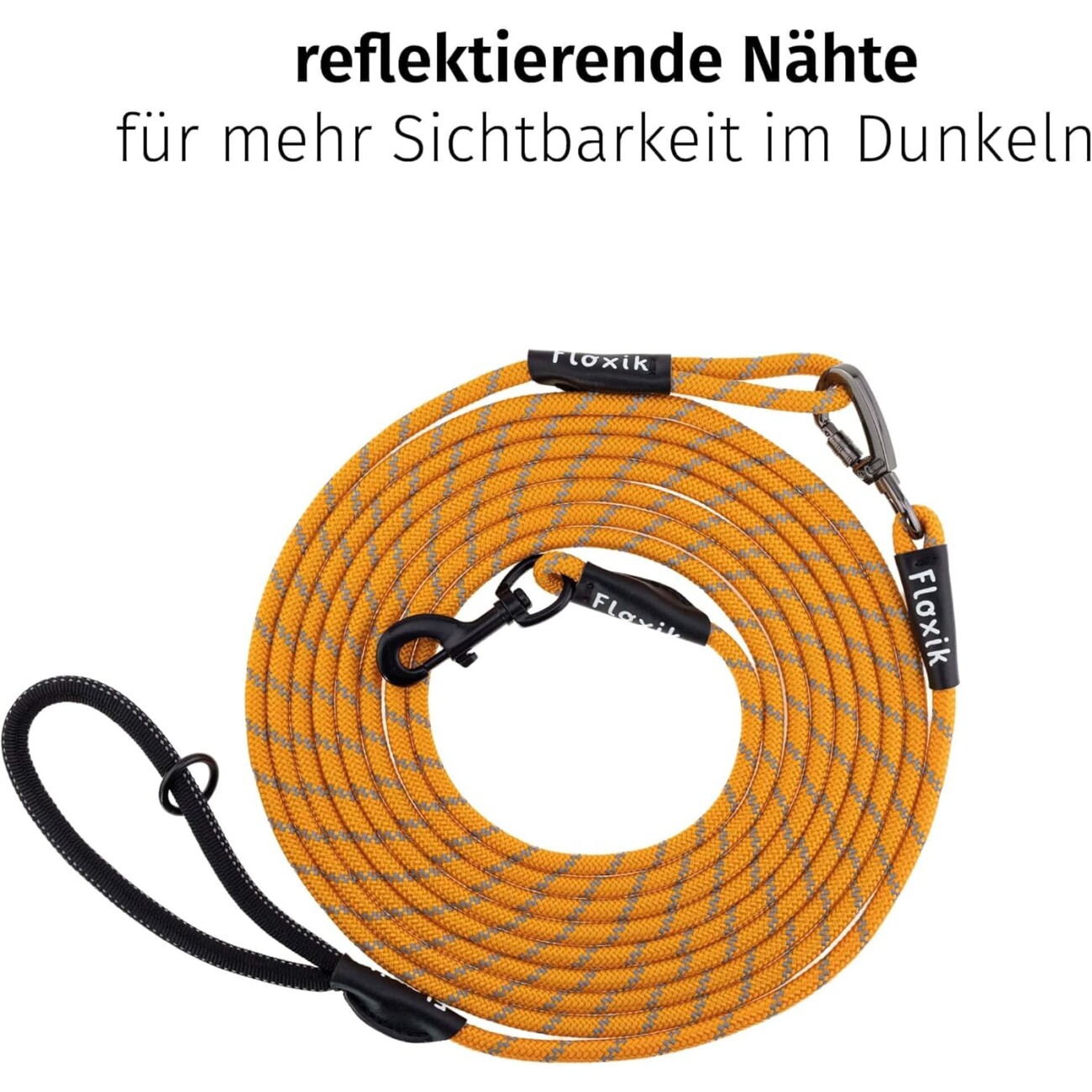 Floxik Schleppleine für Hunde - Tauleine mit Abnehmbarer Handschlaufe orange S