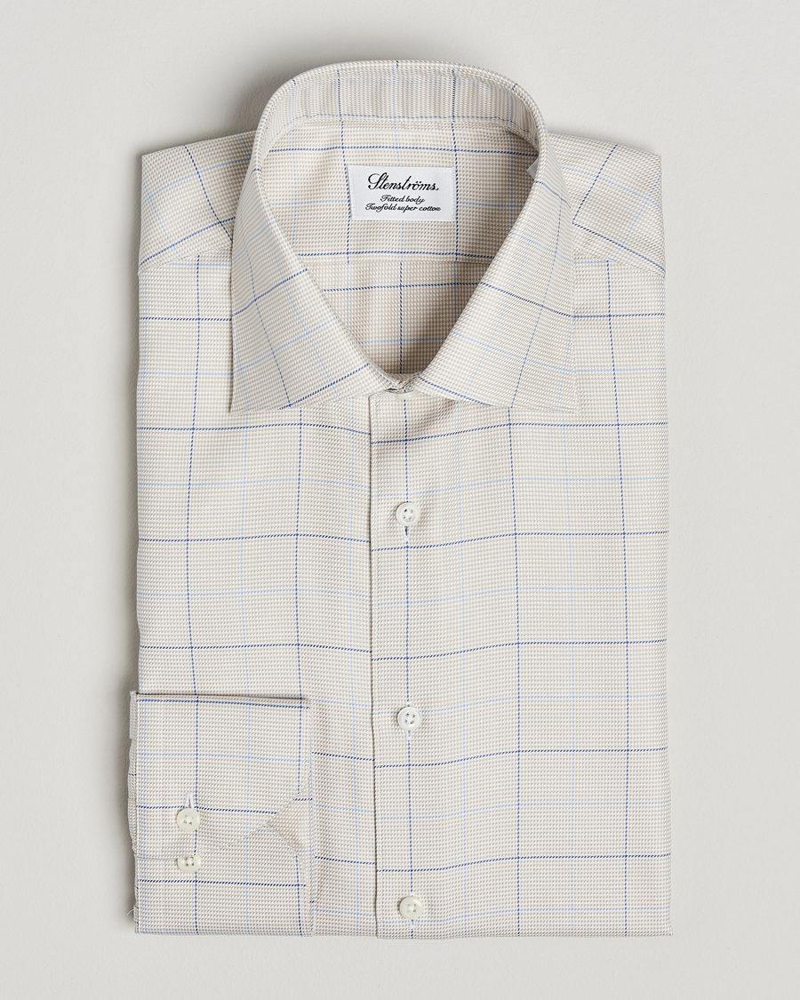 Stenströms Fitted Body Checked Houndstooth Shirt Taupe