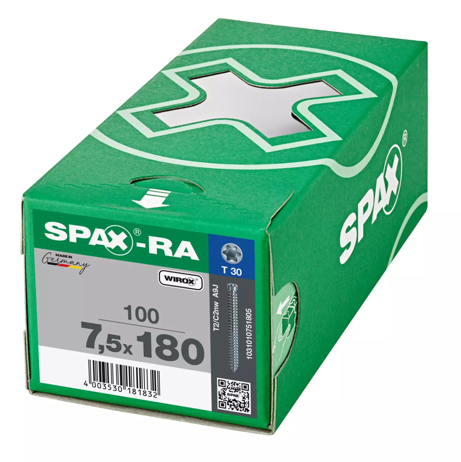SPAX 1031010751805 Kozijnschroef - Cilinderkop - 7,5x180 - Voldraad - T-STAR plus TX30 - WIROX - 100st