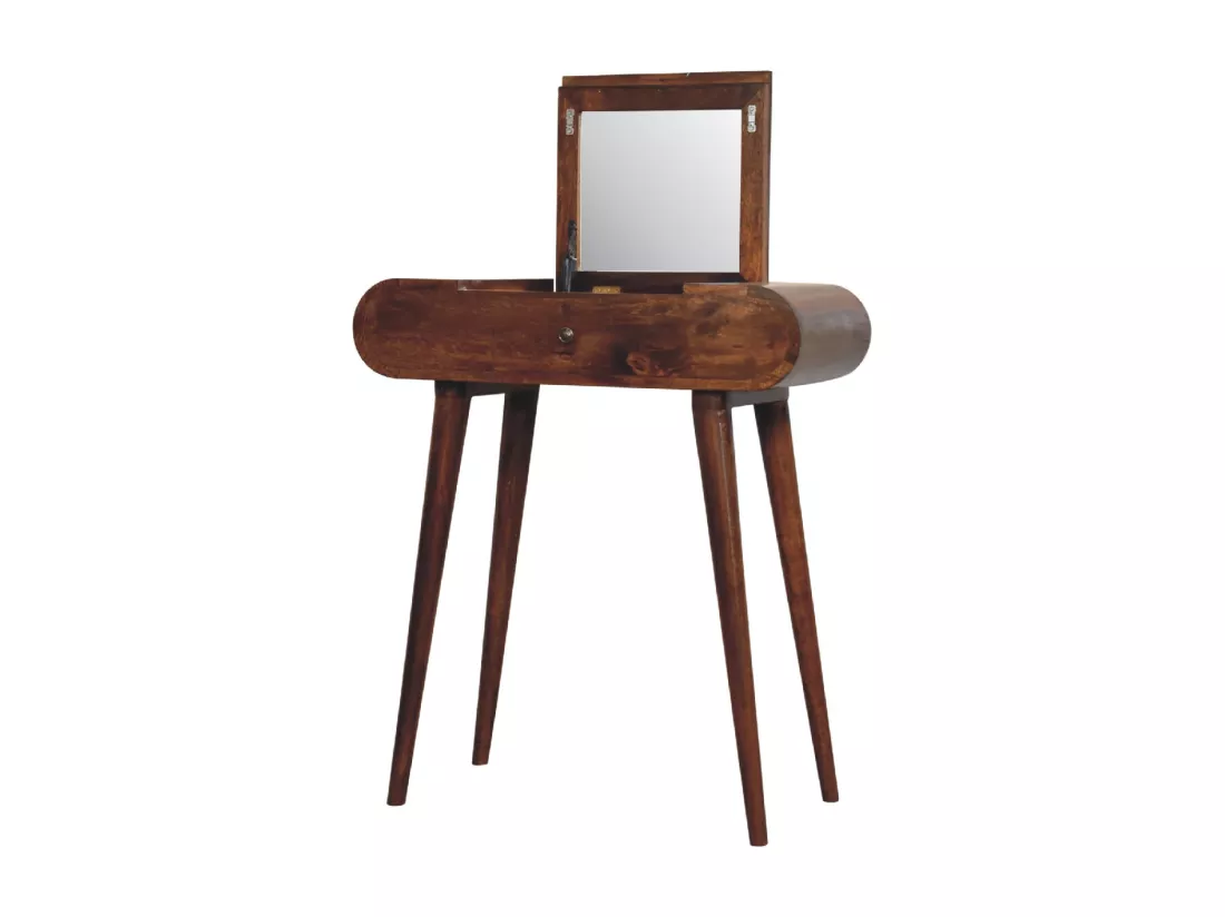 Mini Coiffeuse Pliable Ronde en Châtaignier