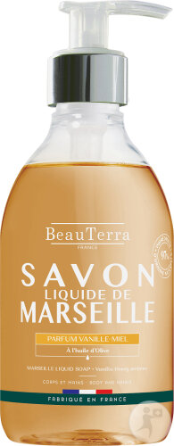 Beauterra Savon Liquide De Marseille Corps Et Mains Parfum Vanille Miel Flacon Pompe 300ml