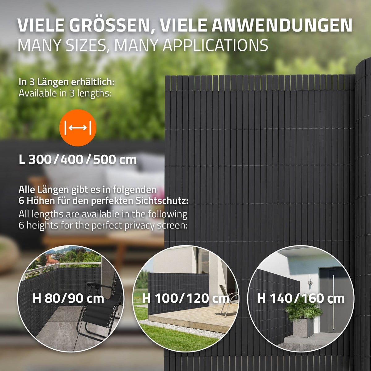 ECD Germany PVC-inkijkschermmat 80x500 cm, antraciet, inkijkscherm met 3-voudige wapening, UV-bestendig, waterdicht, windwerend, balkonbekleding, schuttingscherm, inkijkscherm voor tuin, balkon, terras