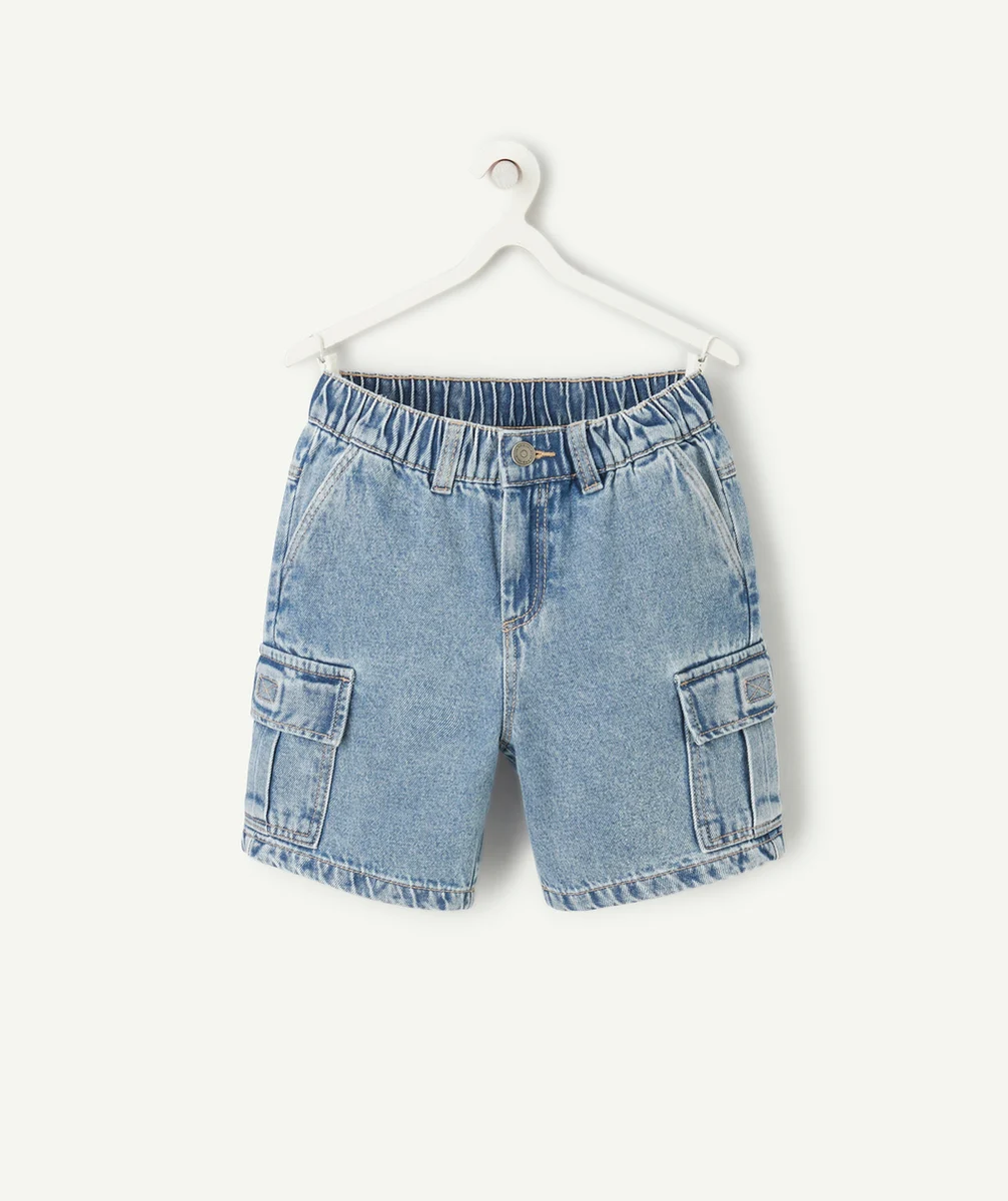 bermuda cargo garçon en denim low impact bleu délavé