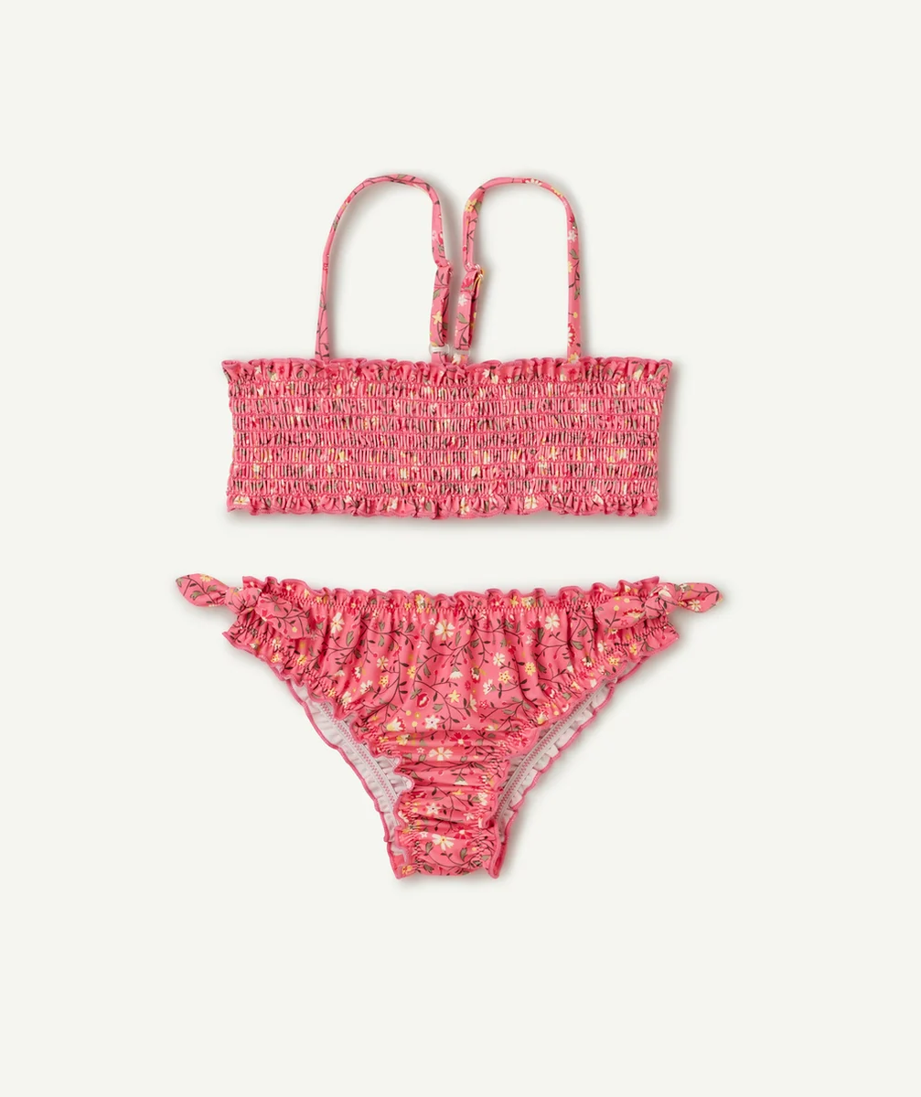 MAILLOT DE BAIN 2 PIÈCES FILLE EN FIBRES RECYCLÉES ROSE IMPRIMÉ FLEURI