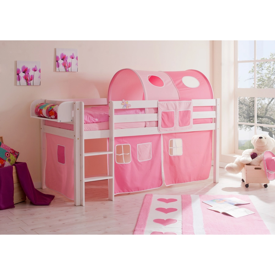 TICAA Hochbett Malte Kiefer Weiß Classic Rosa-Pink