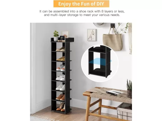 Meuble à chaussures PVC 8 Niveaux,Armoire à Chaussures avec étagère réglable pour Entrée,Salon,Chambre - 26x25x111cm - Noir