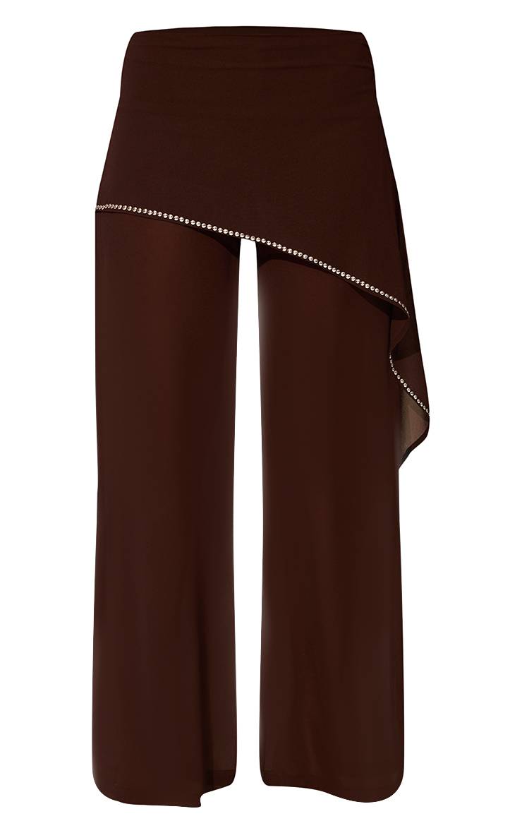 Chocolat Pantalon Co-ord Superposition En Mousseline Avec Détails Cloutés