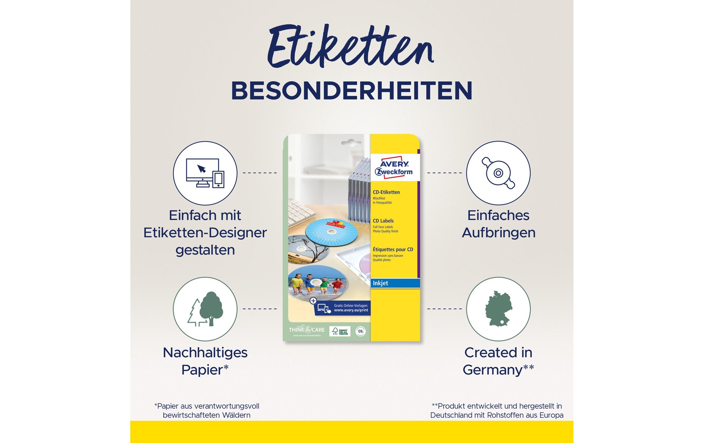 CD-Etiketten C9660-25 Ø 117 mmBedruckbare, permanent haftende CD-Etiketten