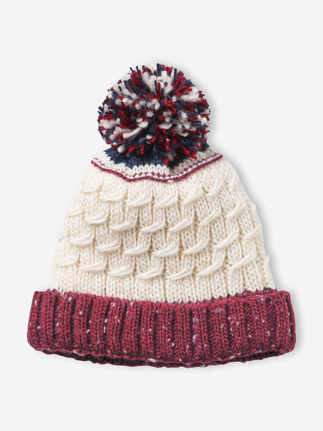Gorro de tricô trançado para meninos, vermelho escuro bicolor/multicolorido