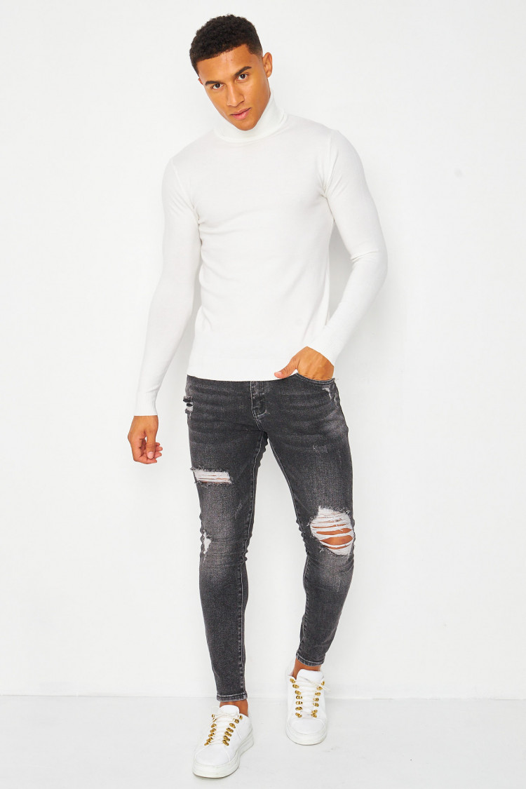 Pull col roulé blanc uni