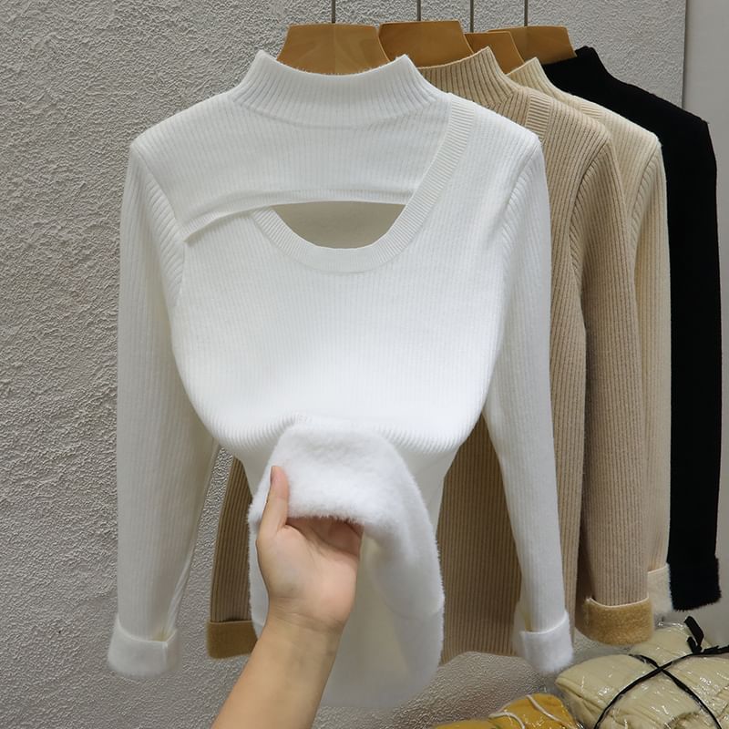 Naiex - Fleece gebreide top met lange mouwen en een mockneck en uitsparing