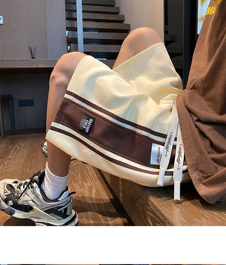 Priam - Mid Rise Lettering Label Tweekleurige Shorts