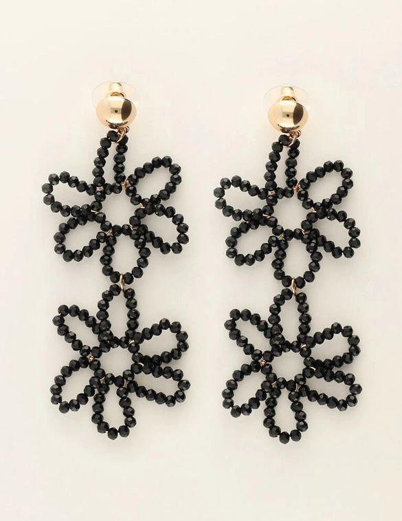 My Jewellery Statement oorbellen 2 flowers black MJ09984
