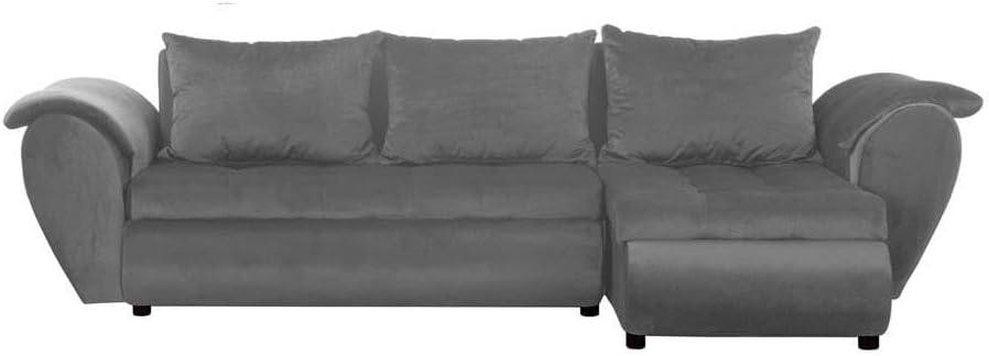 Santana Ecksofa mit Schlaffunktion und Bettkasten - Sofa mit 3 Sitzen und Robustem Überzug - Schlafcouch L-Form Universal - Modern Couch - 265x143x83 cm (Stoff Basic, Grau)