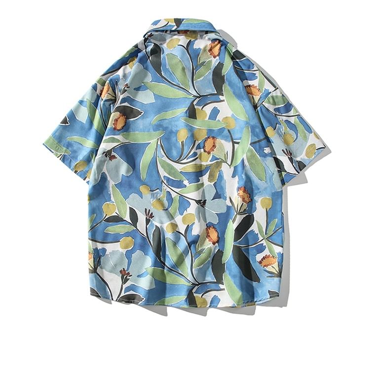 Lefitt - Hawaiiaans overhemd met korte mouwen, kraag en bloemenprint