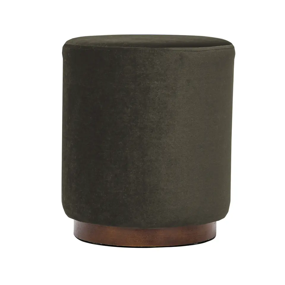 Pouf in bruin fluweel en houten basis