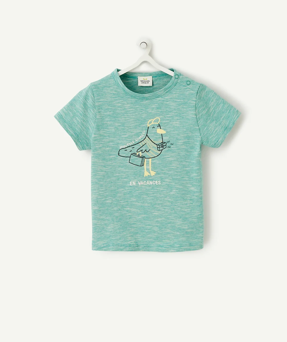 T-SHIRT GARÇON VERT EN COTON BIO AVEC IMPRIMÉ MOUETTE