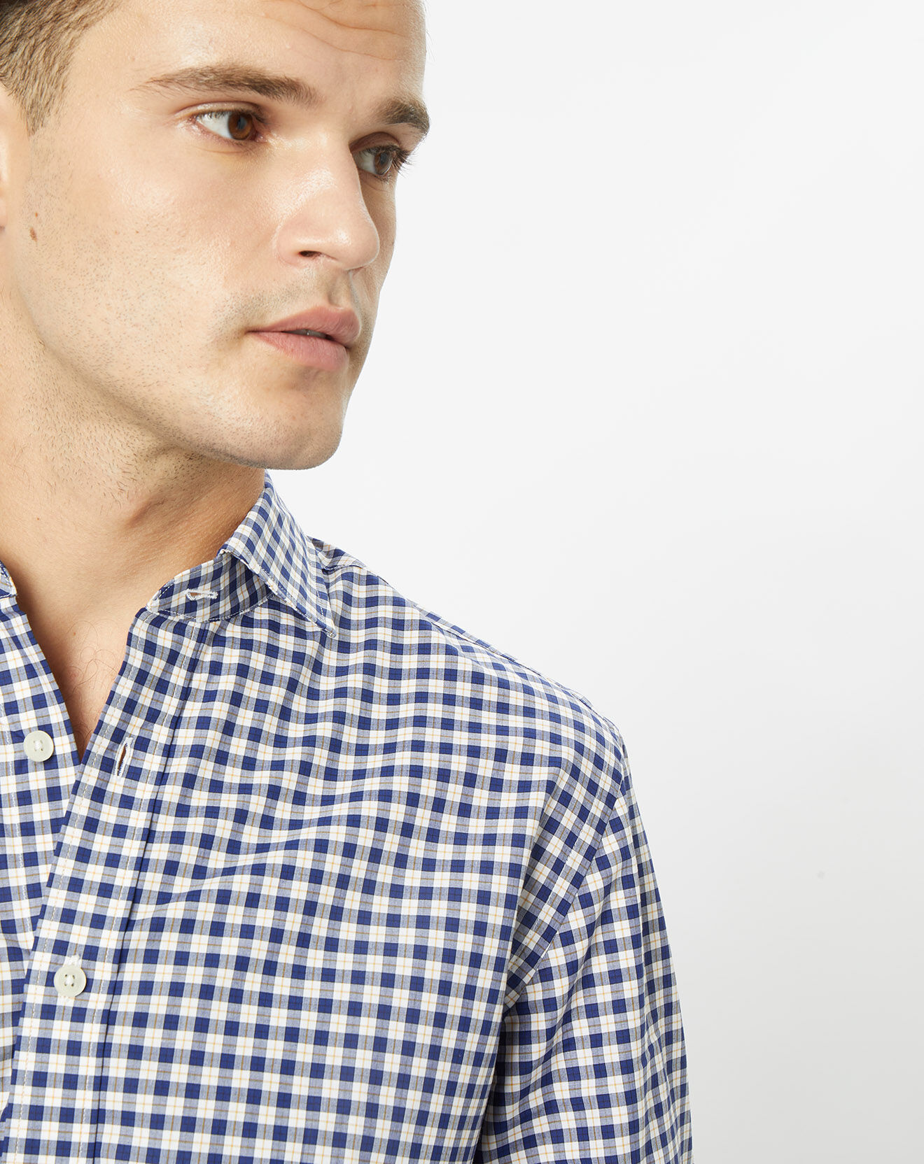 Hackett London Chemise Slim Fit en Popeline à carreaux vichy bleu/blanc