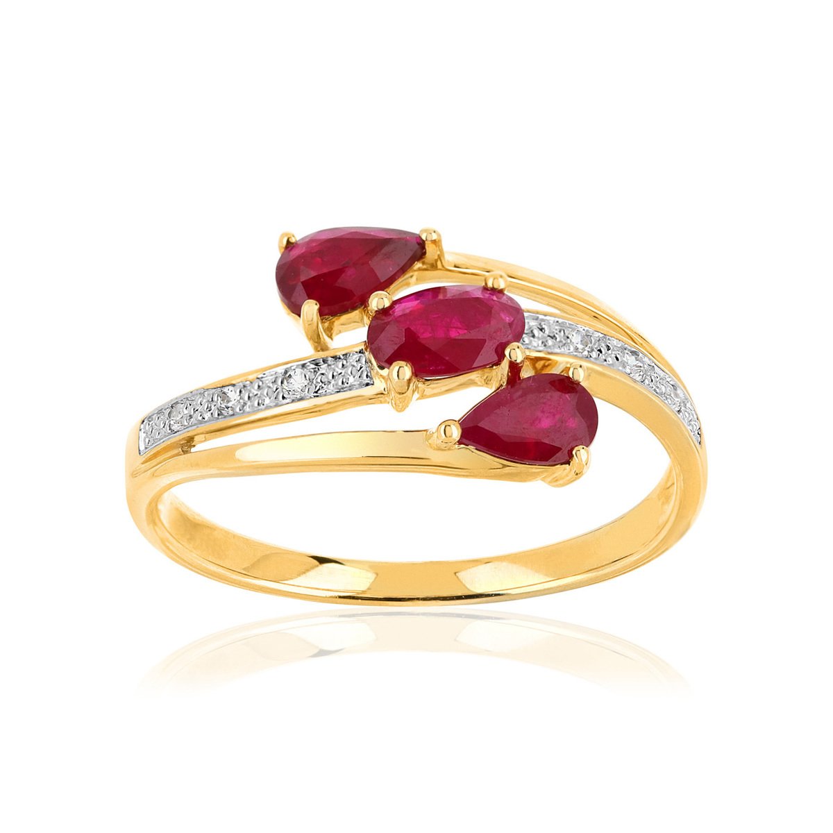 Bague or 375 2 tons rubis et diamants