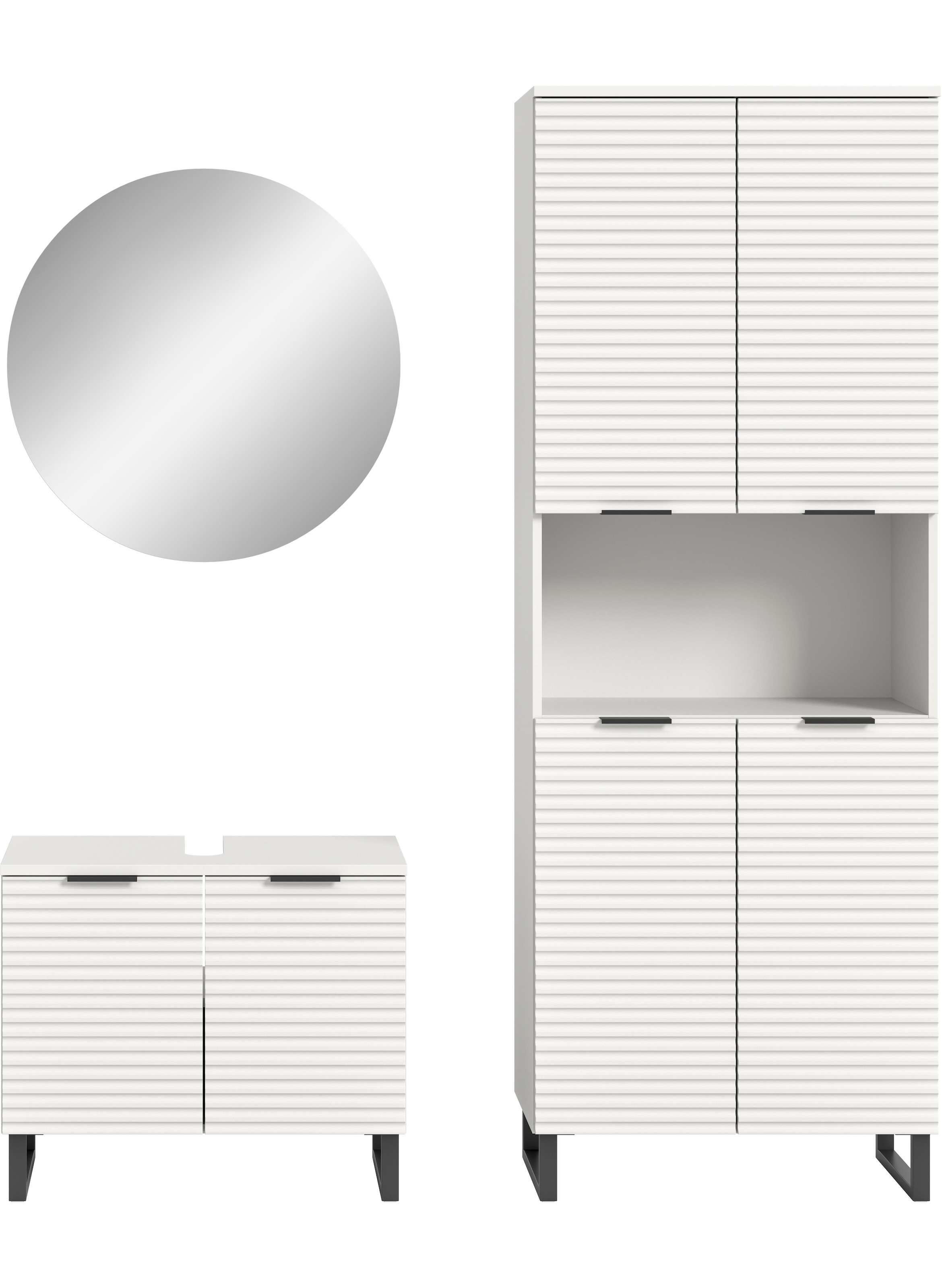 welltime Badmöbel-Set »Litica, Breite 155 cm, hochwertige Rillenfräsung, Metallkufen« 3 Stk. tlg.
