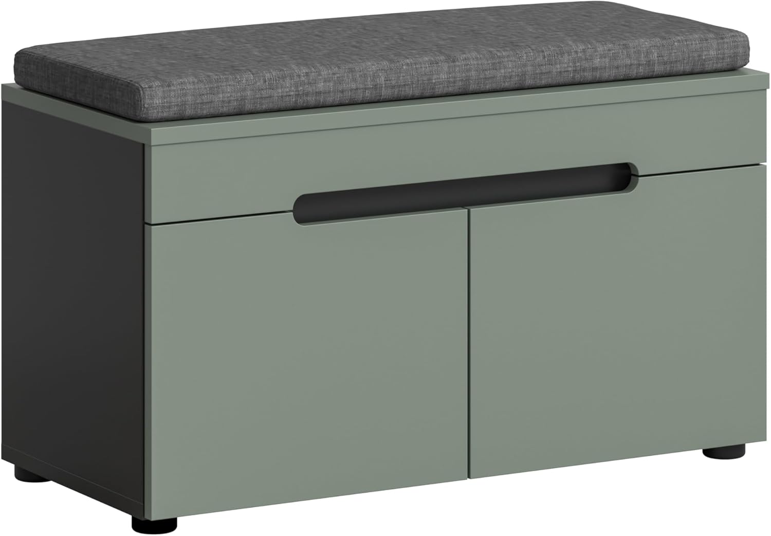 xonox.home - Sitzbank inkl. Sitzbank Canu 80x45x37cm in Korpus Basalt grau Nb., Front Smoke Green Nb. - Bank Garderobenbank Flurbank Truhe - modern & praktisch