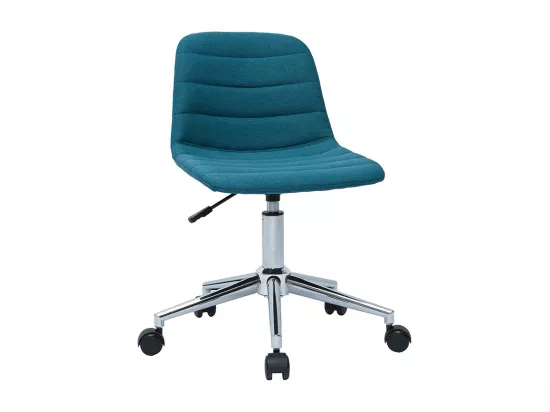 Chaise de bureau à roulettes design en tissu bleu canard et acier chromé SAURY