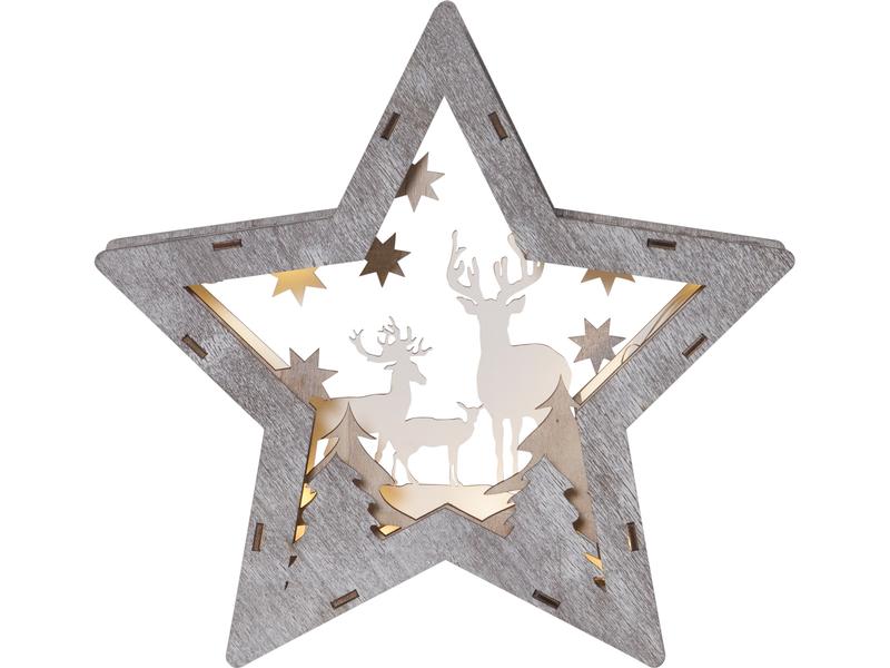 Star Trading Tischdeko Fauna Stern 25 cm, Holz Beleuchteter Stern mit Hirschen