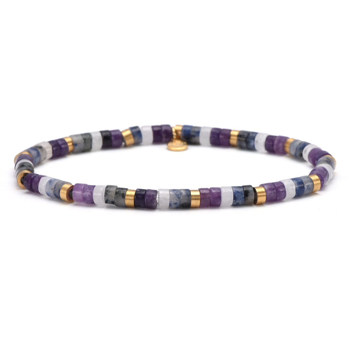 Bracelet Acier Perles Heishi 4mm Améthyste Et Jaspe Blanche Et Bleue-Medium-18cm