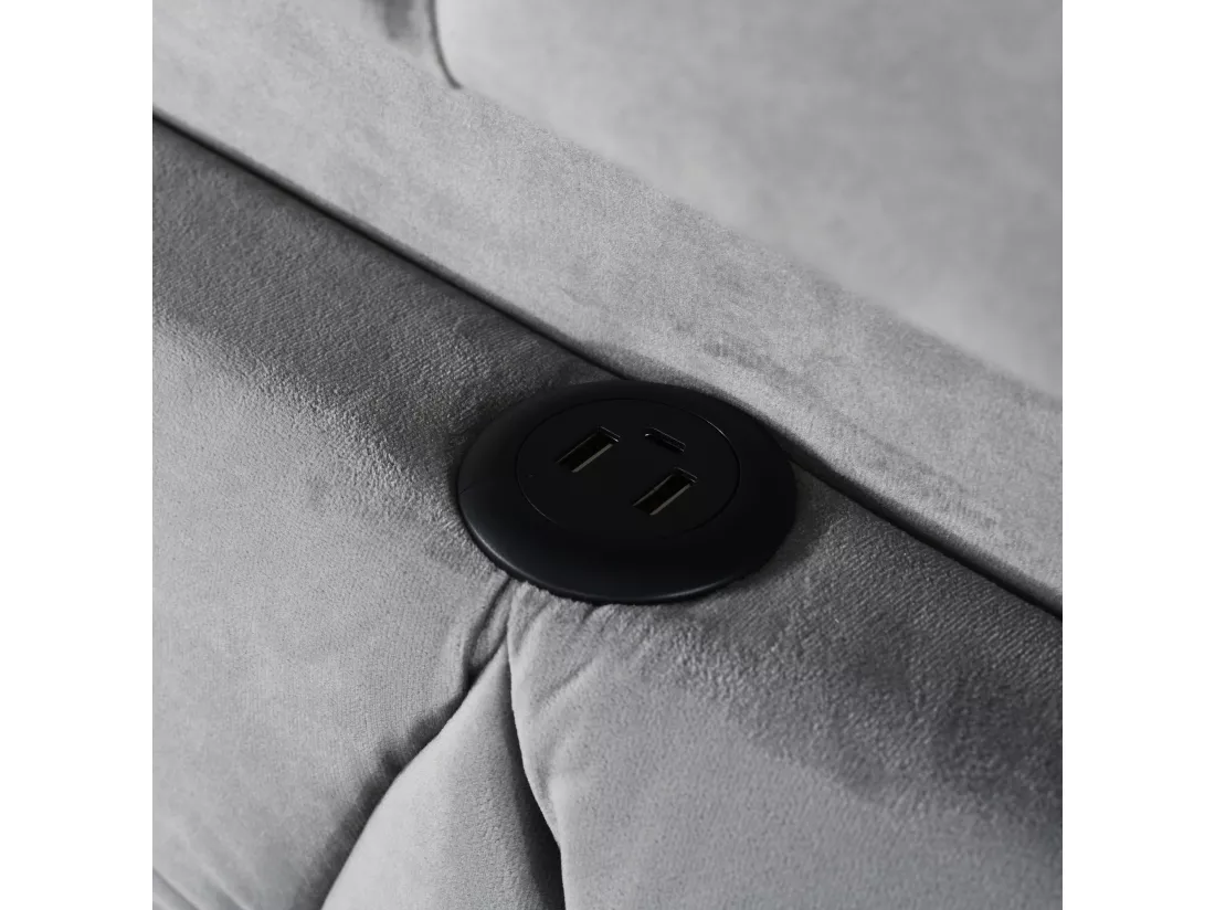 Lit coffre 180x200 cm en velours - avec LED et prise USB - Gris