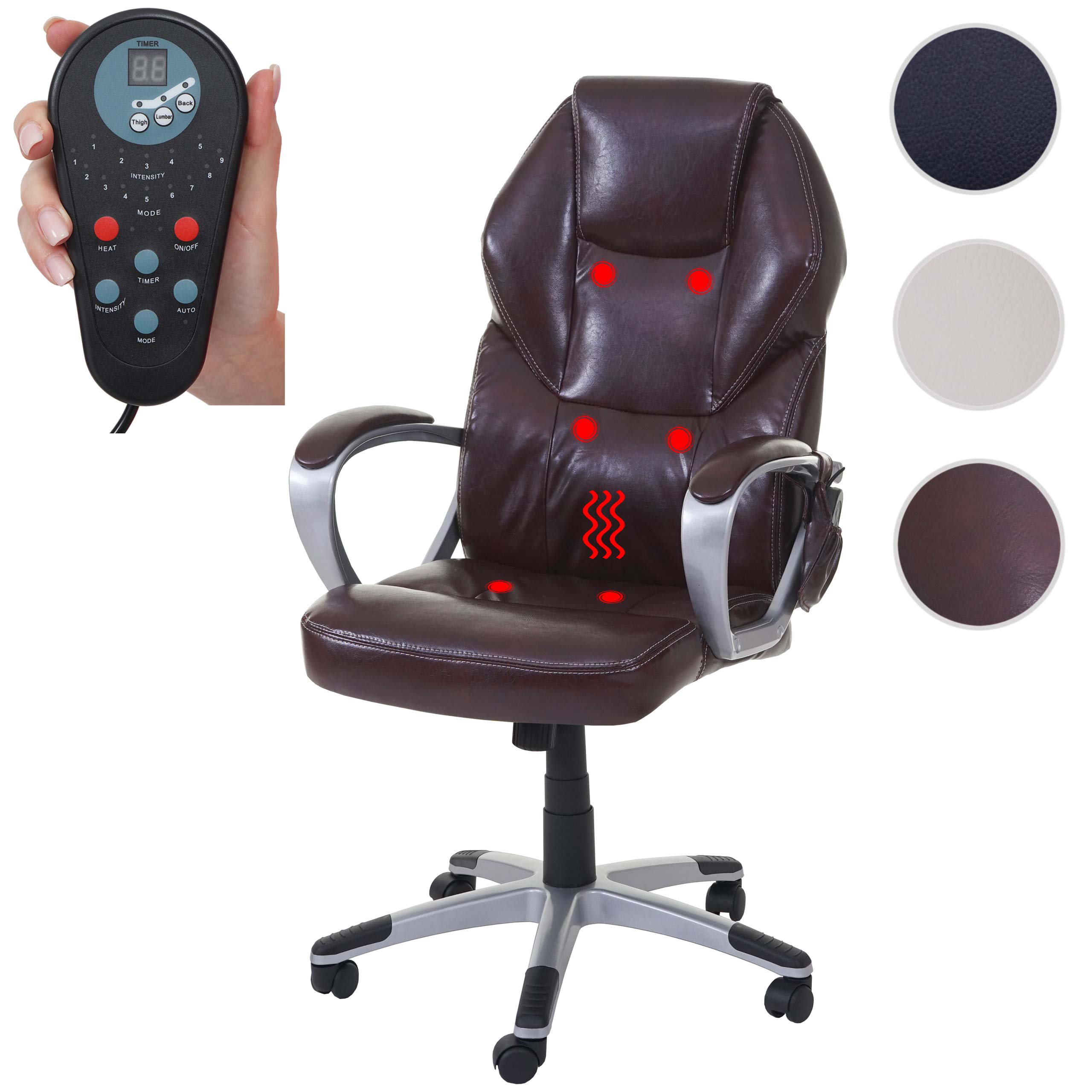Massage-Bürostuhl MCW-A69, Drehstuhl Chefsessel, Heizfunktion Massagefunktion Kunstleder ~ bordeaux