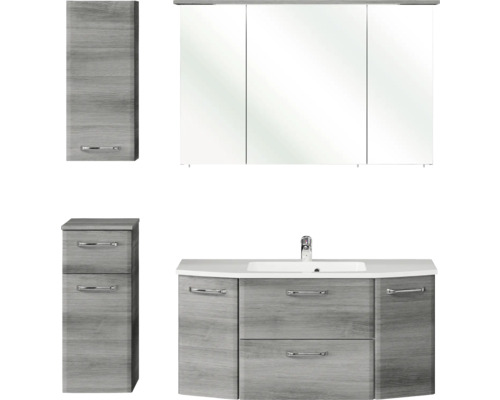Pelipal Quickset 328 badkamermeubelset, BxHxD 145 x 200 x 39 cm, front in grafietstructuur (horizontaal patroon), met witte gegoten mineraalwastafel, badmeubel en wandkast 328.120004