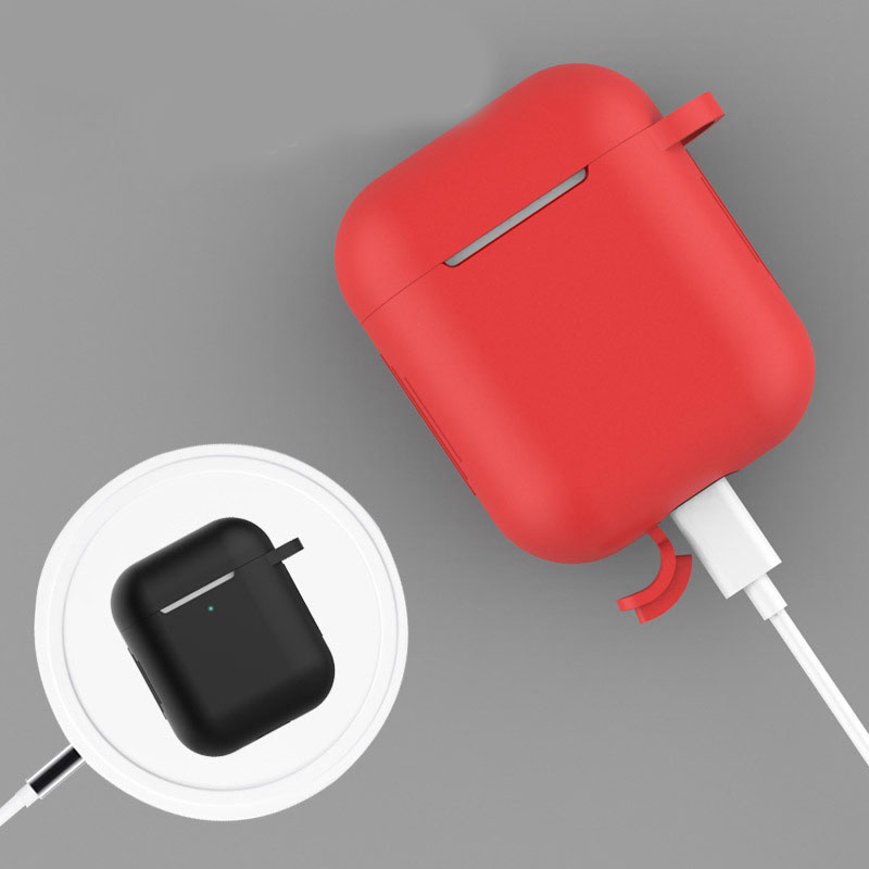 AirPods (1. & 2. Generation) Silikon Case Schutzhülle Abdeckung mit Karabinerhaken - Rot (Matt)