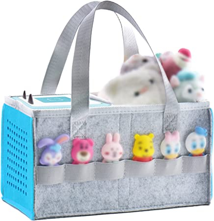 (26x13cm) Filz Aufbewahrungs Tasche Organizer für Tonies Hörfiguren   Toniebox - Grau / Blau