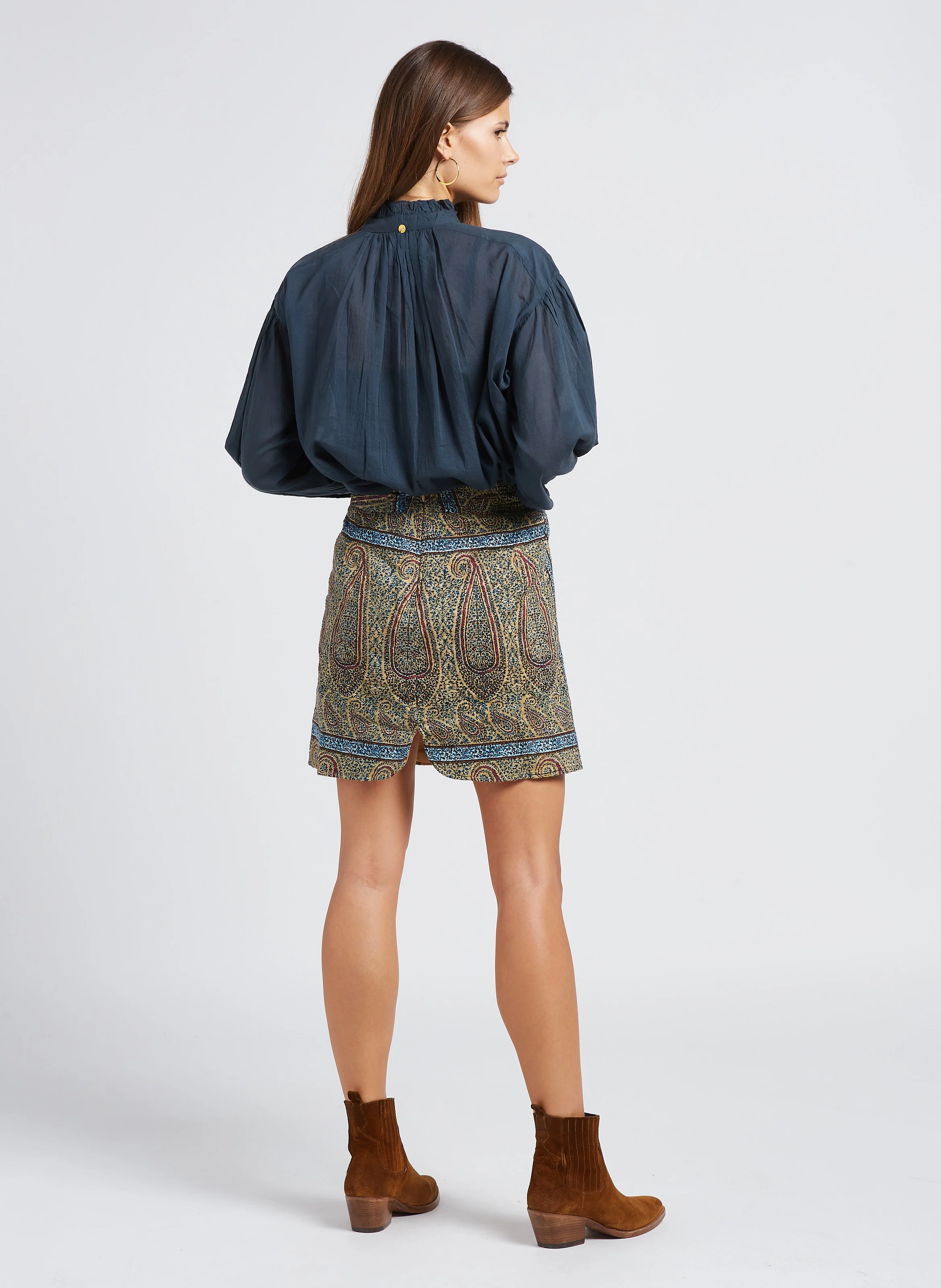 HIDA - Jupe courte droite imprimé en coton | Beige